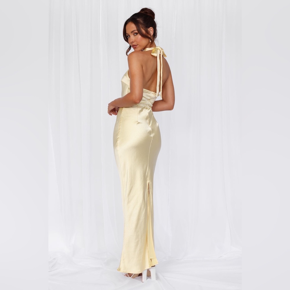 HELLO MOLLY THE CLEO HALTER
SATIN MAXI DRESS YELLOW SIZE LARGE 8 - Picture 4 of 8